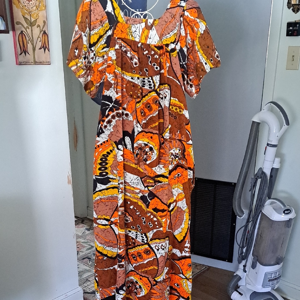 Funky Vintage Hippie Abstract Butterfly Print Tent Dress, M/L